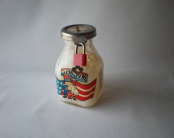 SALE Vintage Glass 1776-1976 Aniversary Milk Bottle Glass Bank