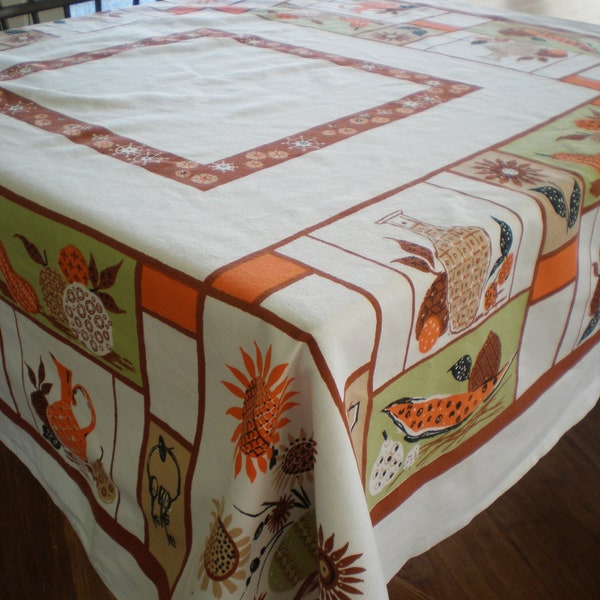 Vintage Kitschie Orange and Brown Kitchen Decor Tablecloth