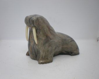 Vintage Heavy Gray Marble Walrus Figure