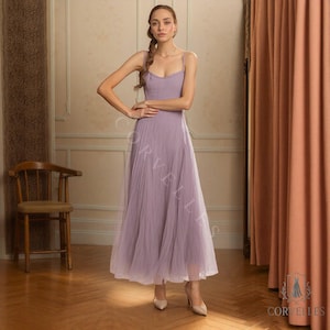 Purple Tulle Dress: Romantic Spaghetti Strap A-Line Gown