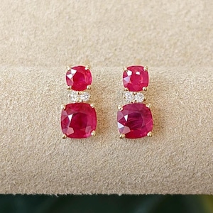 Lab-Created Ruby Drop Earrings: 14K Gold & Sterling Silver
