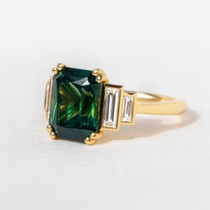Emerald Cut Green Tourmaline Ring: Sterling Silver Art Deco Style