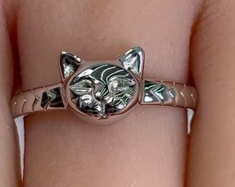 Sterling Silver Cat Face Ring: Minimalist 925 Kitty Band