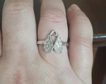 Sterling Silver Angel Wings Heart Ring – Boho Promise Jewelry