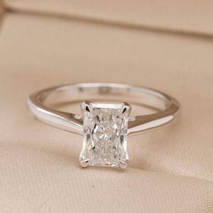 Radiant Cut Diamond Engagement Ring | Solitaire White Gold Wedding Ring | Minimalist Radiant Diamond Ring | Classic Solitaire Proposal Ring