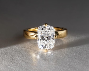 Cushion Cut Moissanite Solitaire Ring - 14K Gold Minimalist Engagement