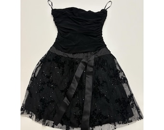 VTG Y2K Mesh Sequin Black Cocktail Dress Whimsigoth Vamp Fairy Grunge Size M