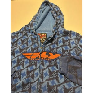 Men's VTG Fly Racing Hooded Blue Jacket All Over Print SZ XL Y2K image 2