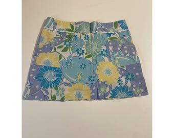 VTG Lilly Pulitzer Kurzer Rock Größe 6 Floral Y2K Blau Strand Küste Mini HTF