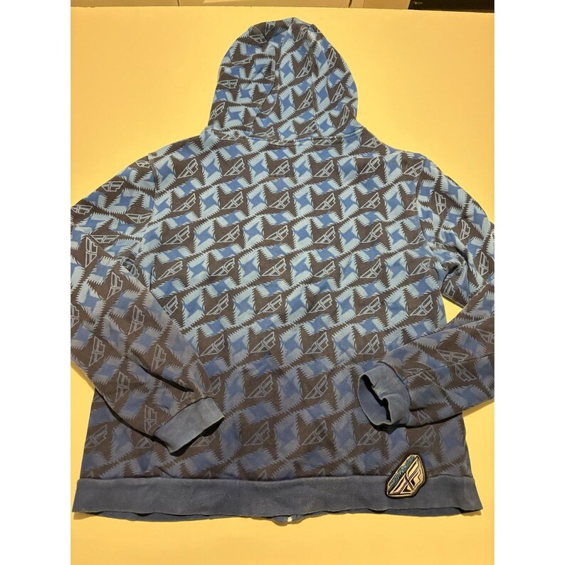 Men's VTG Fly Racing Hooded Blue Jacket All Over Print SZ XL Y2K image 6