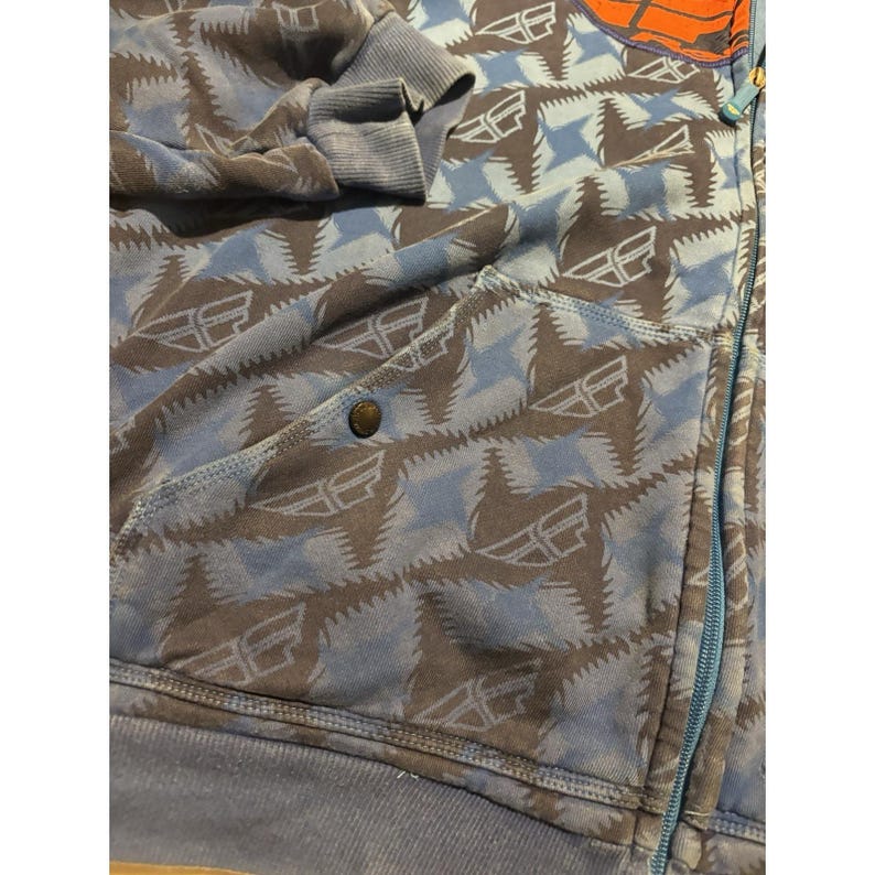 Men's VTG Fly Racing Hooded Blue Jacket All Over Print SZ XL Y2K image 4