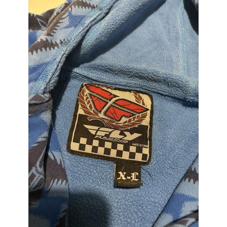 Men's VTG Fly Racing Hooded Blue Jacket All Over Print SZ XL Y2K image 3