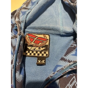 Men's VTG Fly Racing Hooded Blue Jacket All Over Print SZ XL Y2K image 5