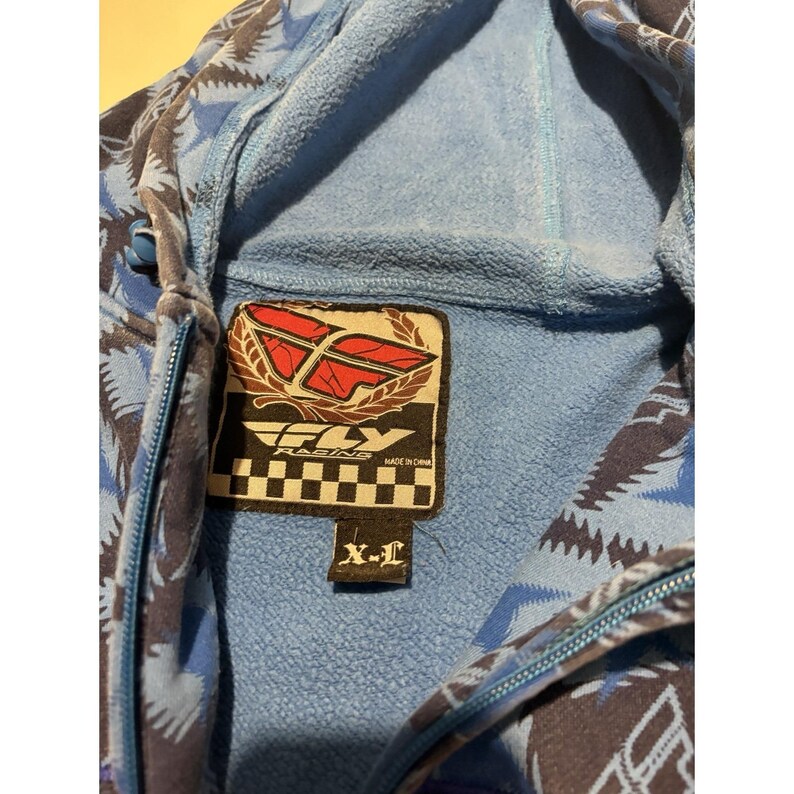 Men's VTG Fly Racing Hooded Blue Jacket All Over Print SZ XL Y2K image 5