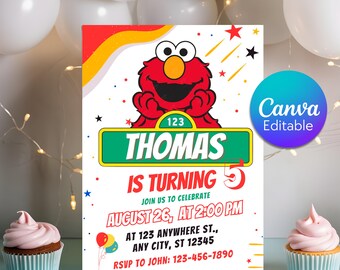 Editable Sesame Street Birthday Invitation, Kids Party Invite, Elmo Invitation Template, Boy Girl Any Age Birthday, Instant Download
