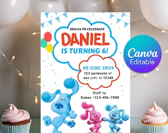 Editable Blues Clues Birthday Invitation, Kids Birthday Party Invitations, Digital Bday Party Invite, Boy and Girl Any Bday Card