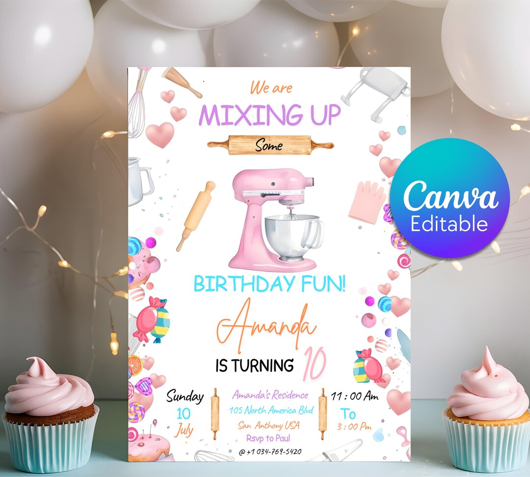 Baking Birthday Invitation, Kitchen Party Invite Template, Kids Baking ...
