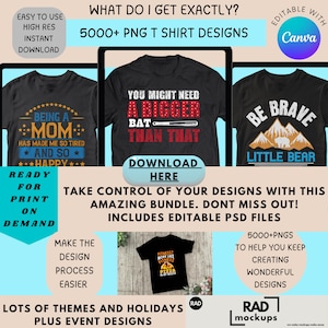 5000+ T-Shirt Design Bundle | Editable Canva Templates | Shirt Graphics for POD Merch l Print-on Demand Mock ups & personalized clothing!!!