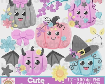 Cute Halloween Pumpkin Clipart: Vector Graphics (Digital Download)