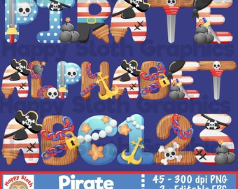 Pirate Alphabet vector clipart set. Commercial use vector font.