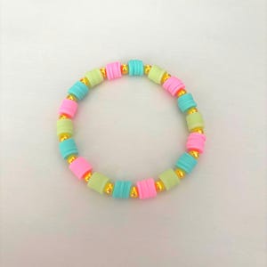 Pink, Green, and Blue Clay Bead Bracelets