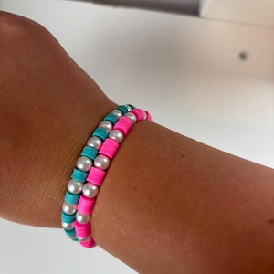 Blue or Pink Pearl Clay Beaded Bracelet