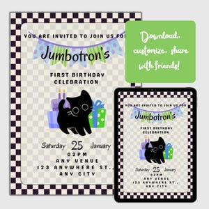 Editable Cat Birthday Invitation Template | Pet Party Canva Invite | Printable Kitten Birthday Card | 1st Birthday Cat Party