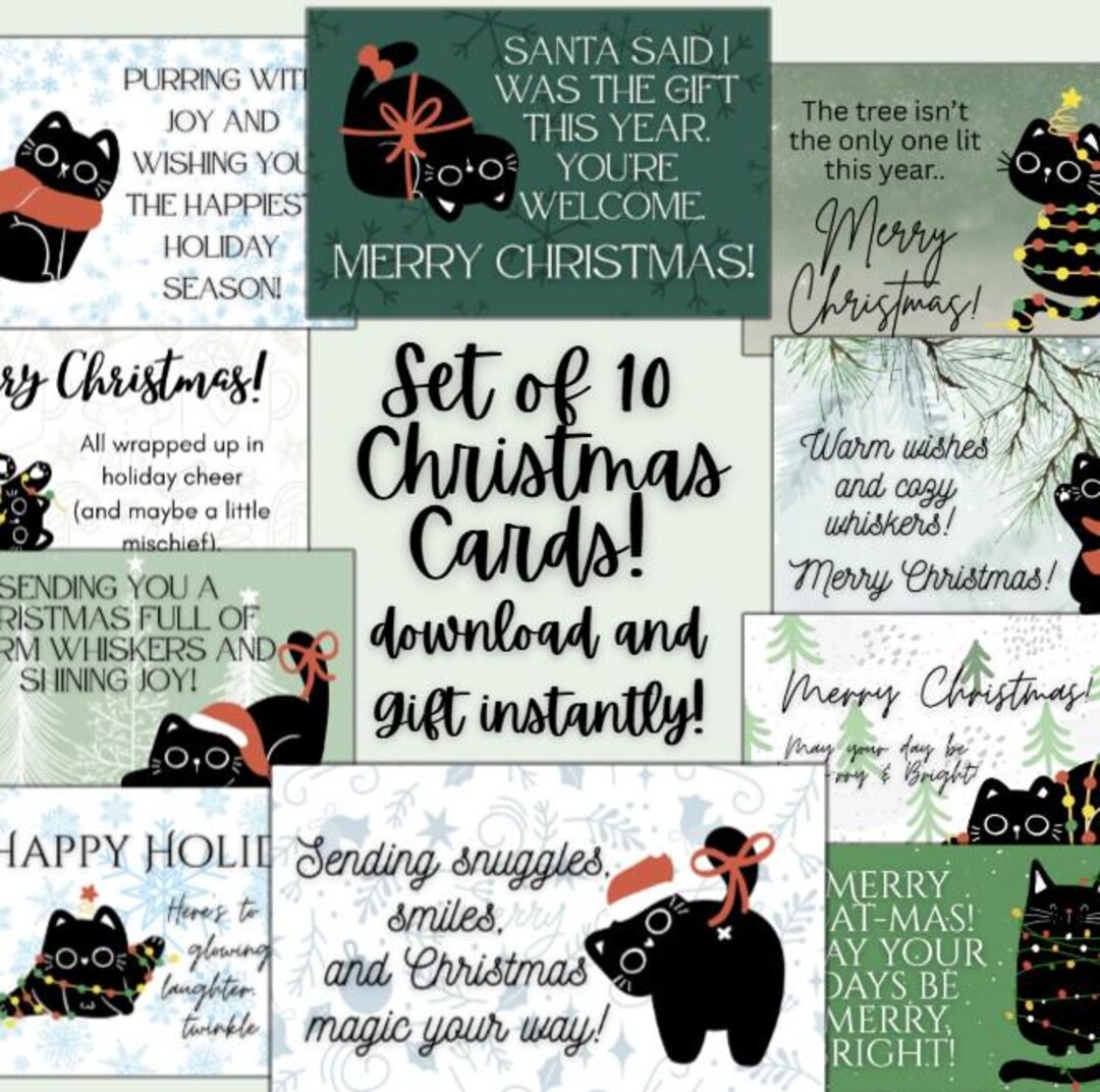 Funny Black Cat Christmas Cards: Printable Holiday Cat Lover Gift ...