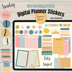 Digital planner pre-cropped stickers for Goodnotes, individual PNG , Journal stickers, digital summer aesthetic stickers, iPad stickers