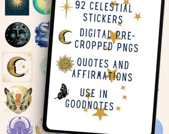 92 Celestial Stickers | Digital Planner Stickers for Goodnotes (PNG)