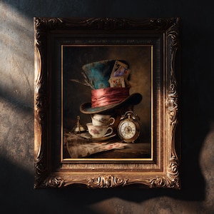 Mad Hatter&#39;s Hat - Maximalist Wall Art - Gothic Wall Art - Dark Academia Art - Moody Wall Art - Baroque Wall Art - Alice in Wonderland Print