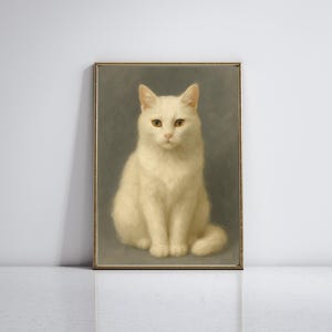 White Cat Oil Painting Print, Elegant Minimalist Wall Art, Modern Living Room Decor Poster, Contemporary Cat Lover Artwork, Digital Download