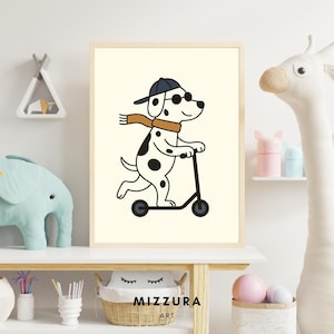 Dalmatian Dog Scooter Print: Funny Nursery Wall Art (PDF Download)