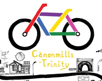 Mapa de la ruta ciclista de la ciudad de Edimburgo - 'Canonmills - Trinity' - Cartel grande 60 x 80cm