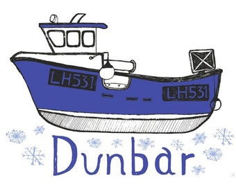 Tarjeta de felicitación - Tarjeta de felicitación Dunbar con barco de pesca