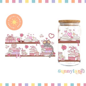 Romance Bookshelf Libbey Glass Can Wrap PNG: Bookish Tumbler Design (Digital Download)