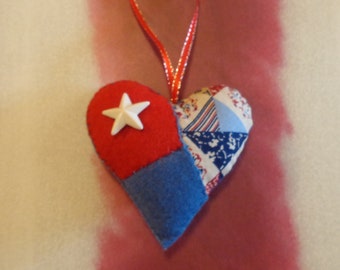 4th of July Handmade Patriotic Patchwork Heart Ornament by Pepperland