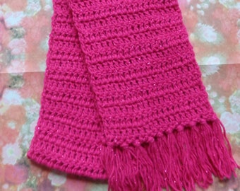 Hot Pink Metallic Handmade Crochet Scaf by Pepperland