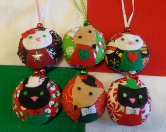 Fox,Cat,Bunny and Dog Fabric Christmas Ornaments By Pepperland