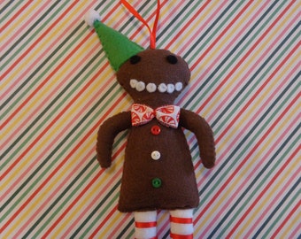 Ethan the Gingerbread Man Felt Christmas Ornament by Pepperland