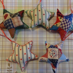Set of 5 Patchwork Fabric Star Ornaments by Pepperland