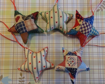 Set of 5 Patchwork Fabric Star Ornaments by Pepperland