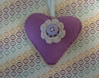 Handmade Felt Purple Heart Ornament by Pepperland