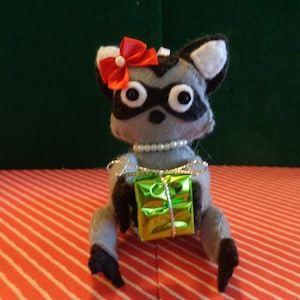 Mrs. Sally Felt Raccoon Christmas Ornament by Pepperland