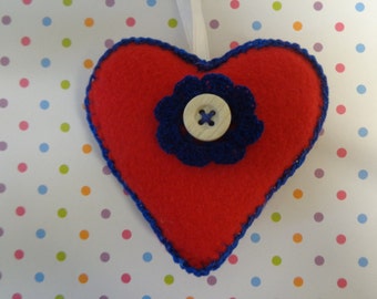Handmade Felt Red Heart Ornament by Pepperland