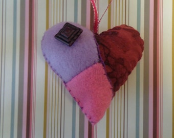 Burgundy Tie Dye Patchwork Heart Ornament by Pepperland