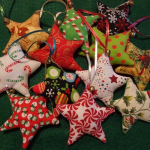Christmas Fabric Star Ornaments Pick from 12 Different Fabrics by Pepperland
