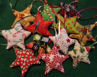 Christmas Fabric Star Ornaments Pick from 12 Different Fabrics by Pepperland