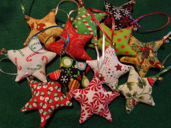 Christmas Fabric Star Ornaments Pick from 12 Different Fabrics by Pepperland