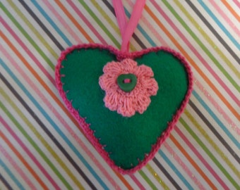 Handmade Felt Green Heart Ornament by Pepperland